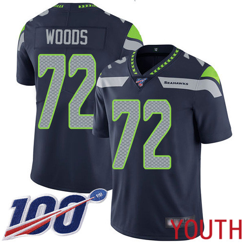 Seattle Seahawks Limited Navy Blue Youth Al Woods Home Jersey NFL Football #72 100th Season Vapor Untouchable